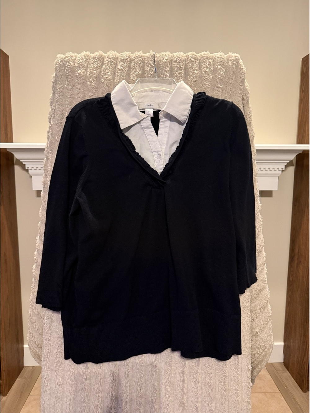 CJ Banks Size 1X Black Layered Look Top with White Collar